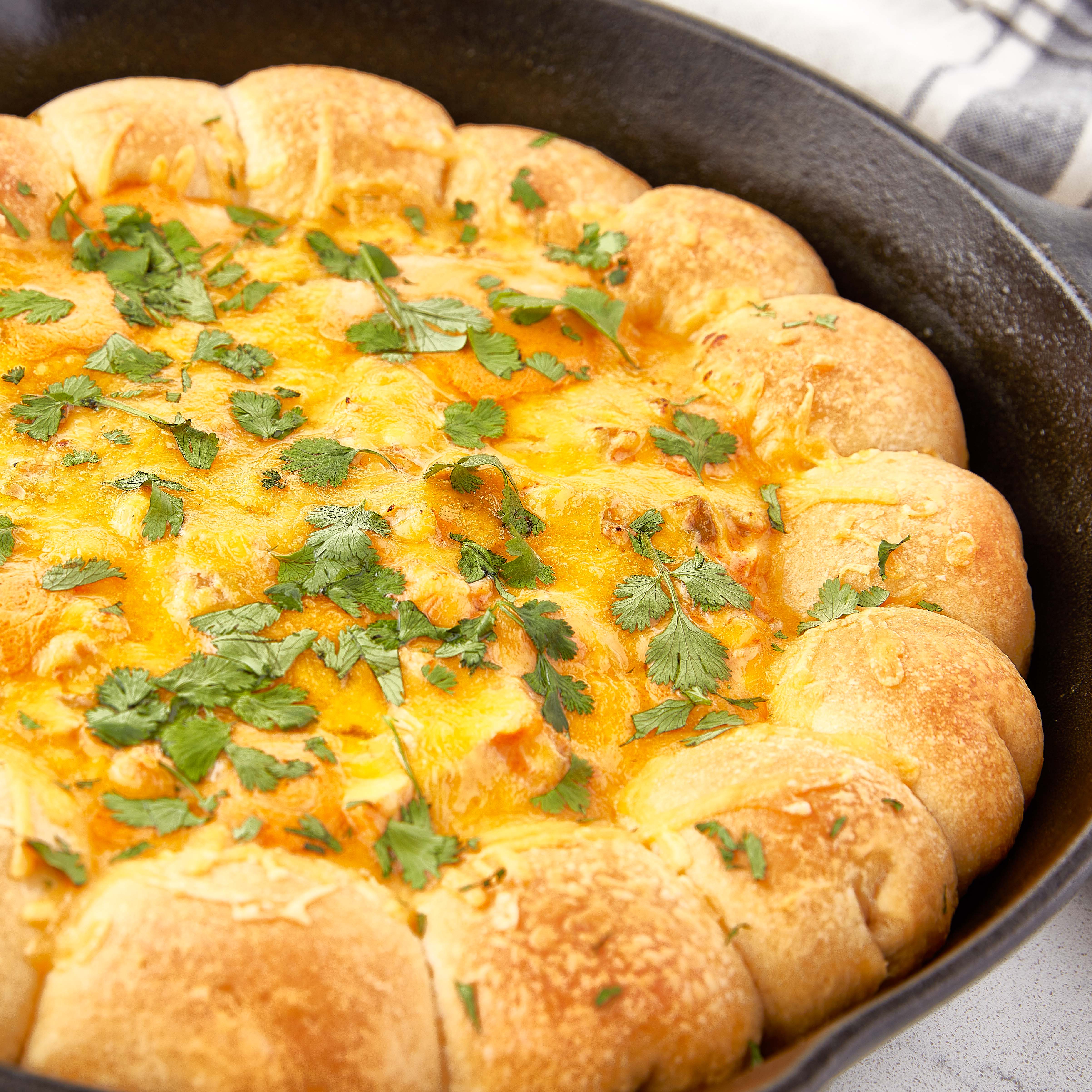 Pull Apart Biscuits with Cheesy Chicken Enchilada Dip